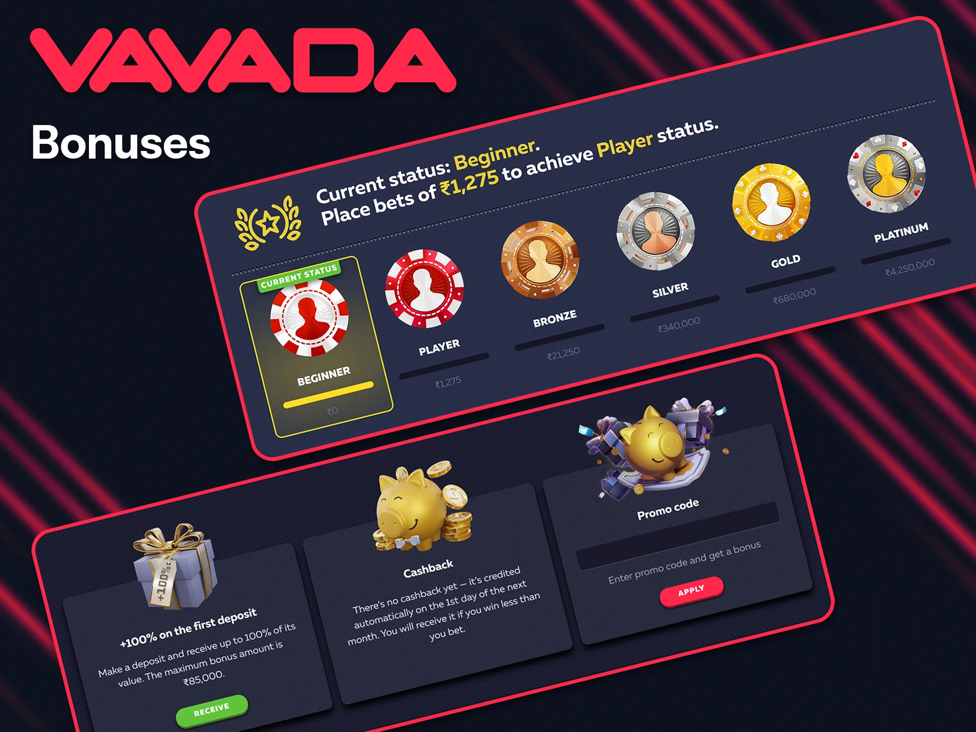 Vavada offers nice bonuses for your games and bets.