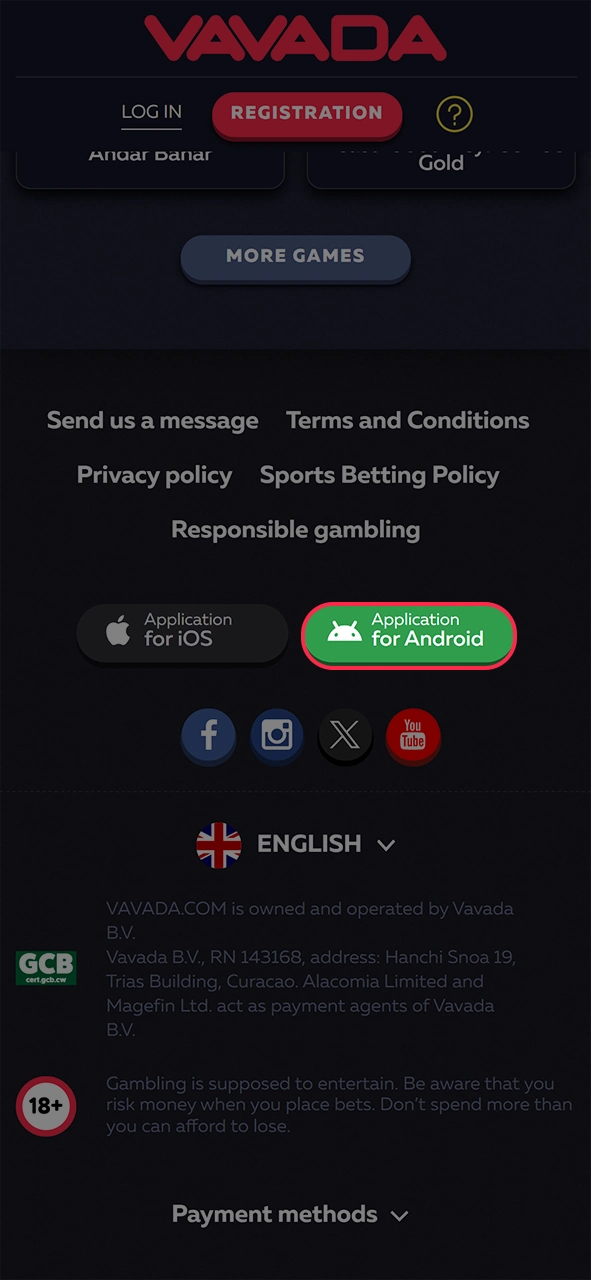 Start downloading the Vavada application file.