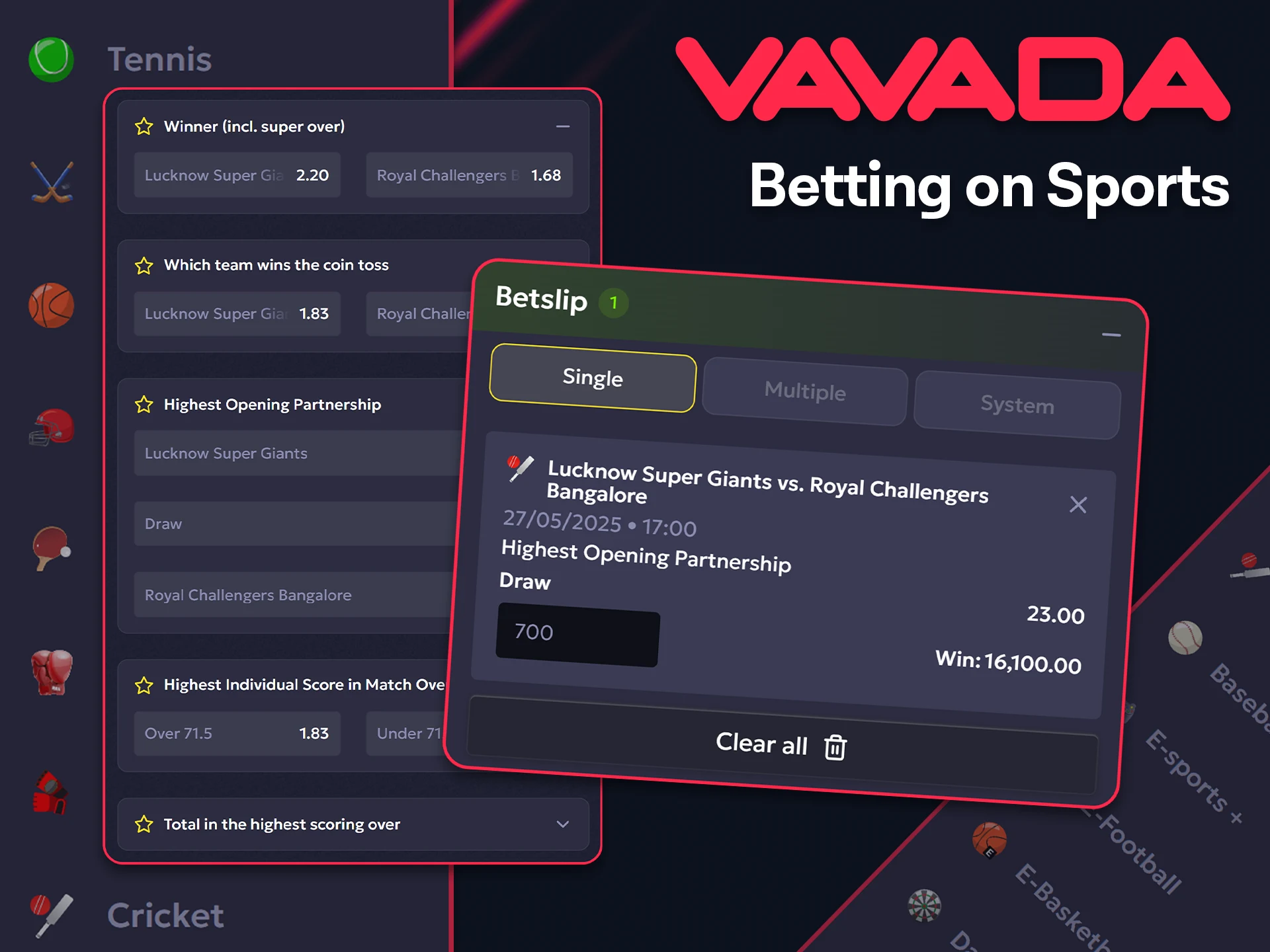 Betting on sports is convenient in the Vavada app.
