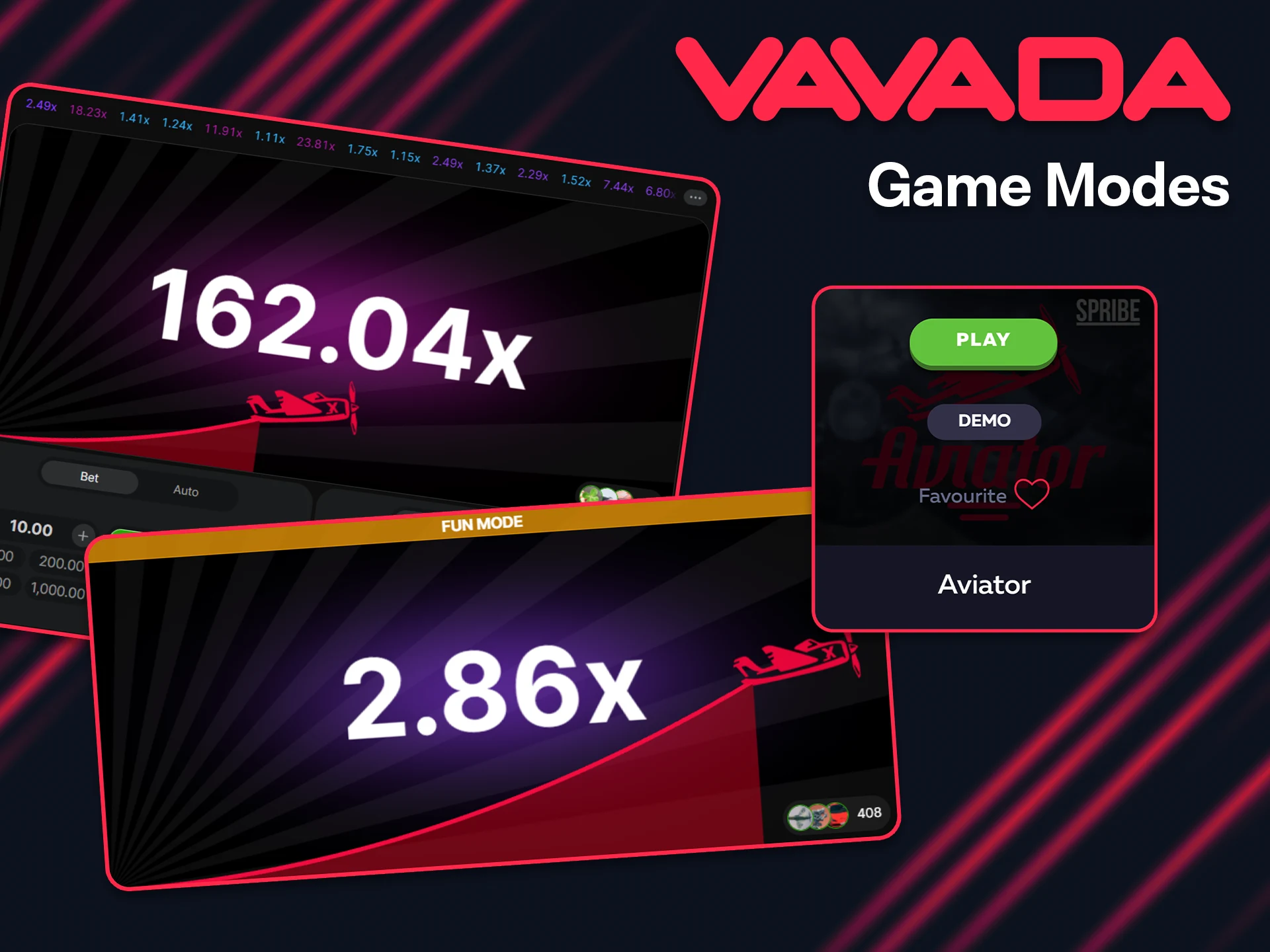 You can play Aviator on Vavada either for free or for money.