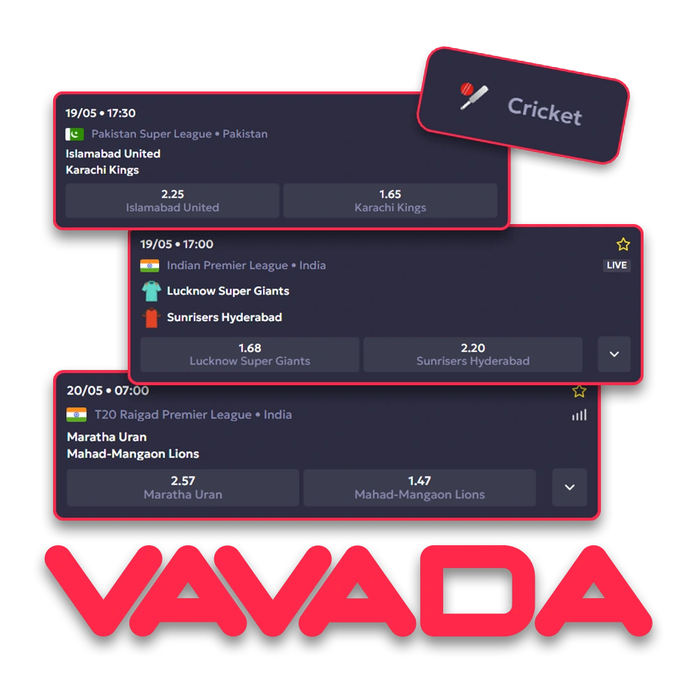 Support your favorite cricket team at Vavada.