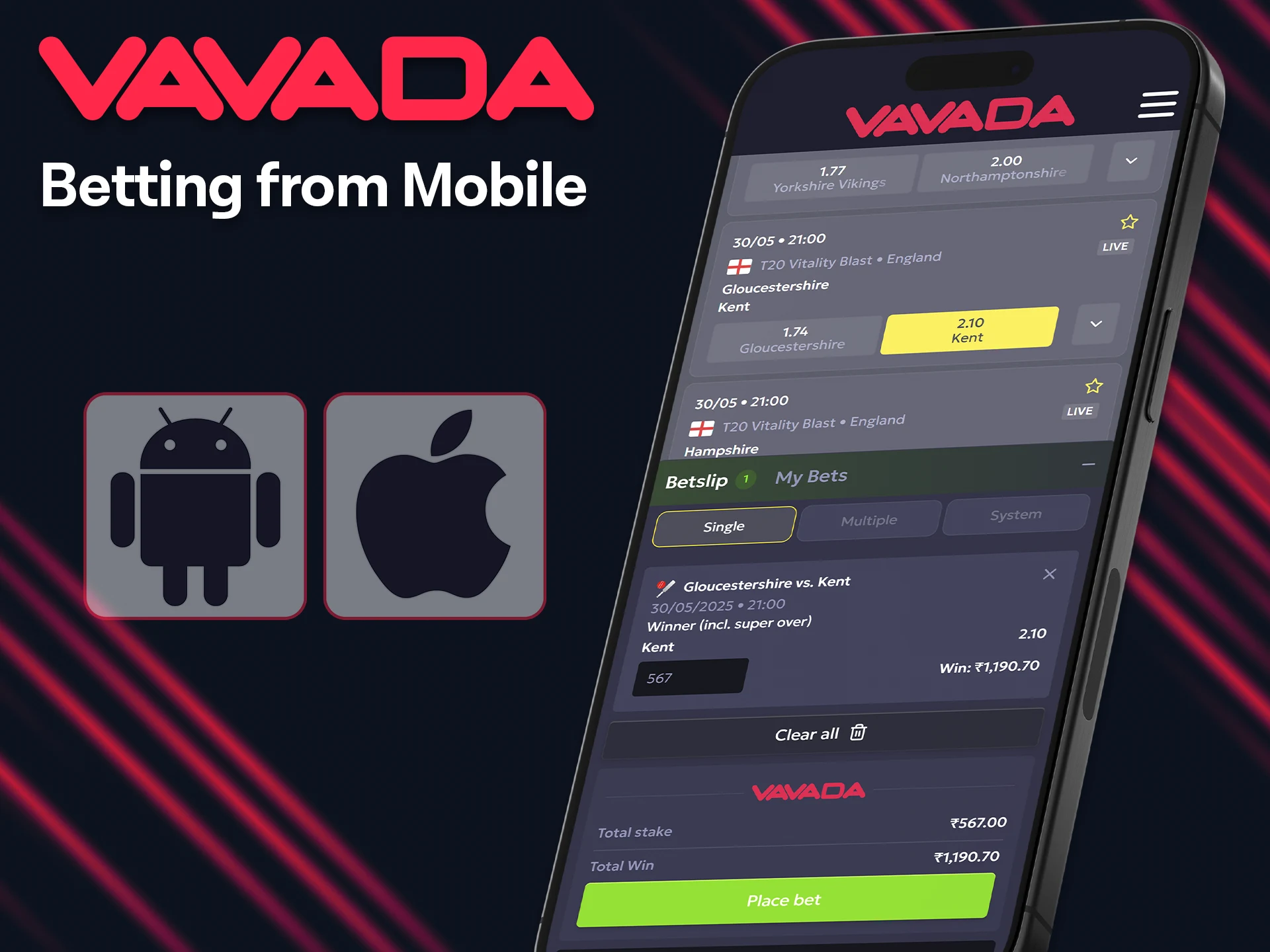 Bet on cricket on the go with the mobile version of Vavada.
