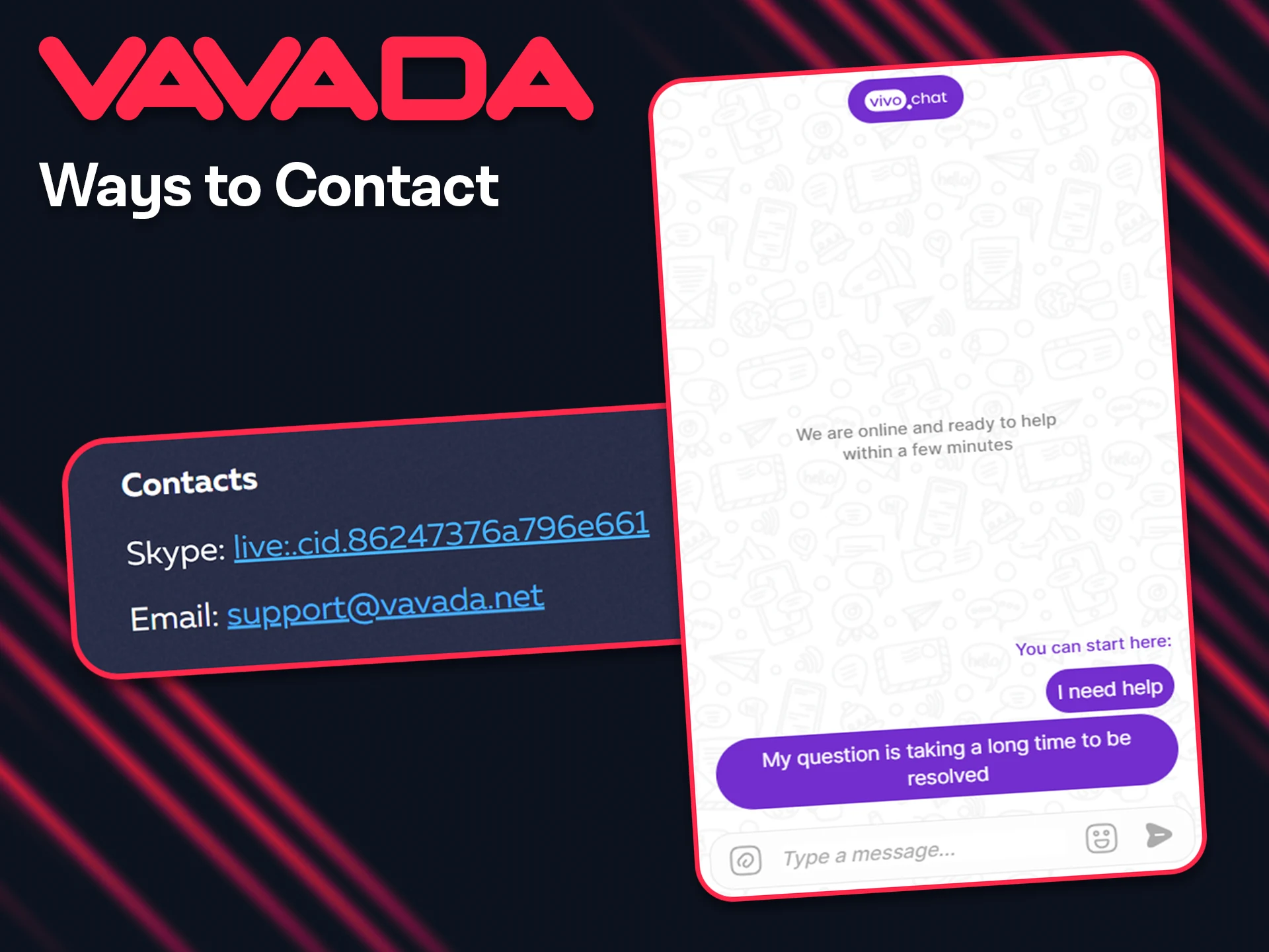 Ways to contact the Vavada team.