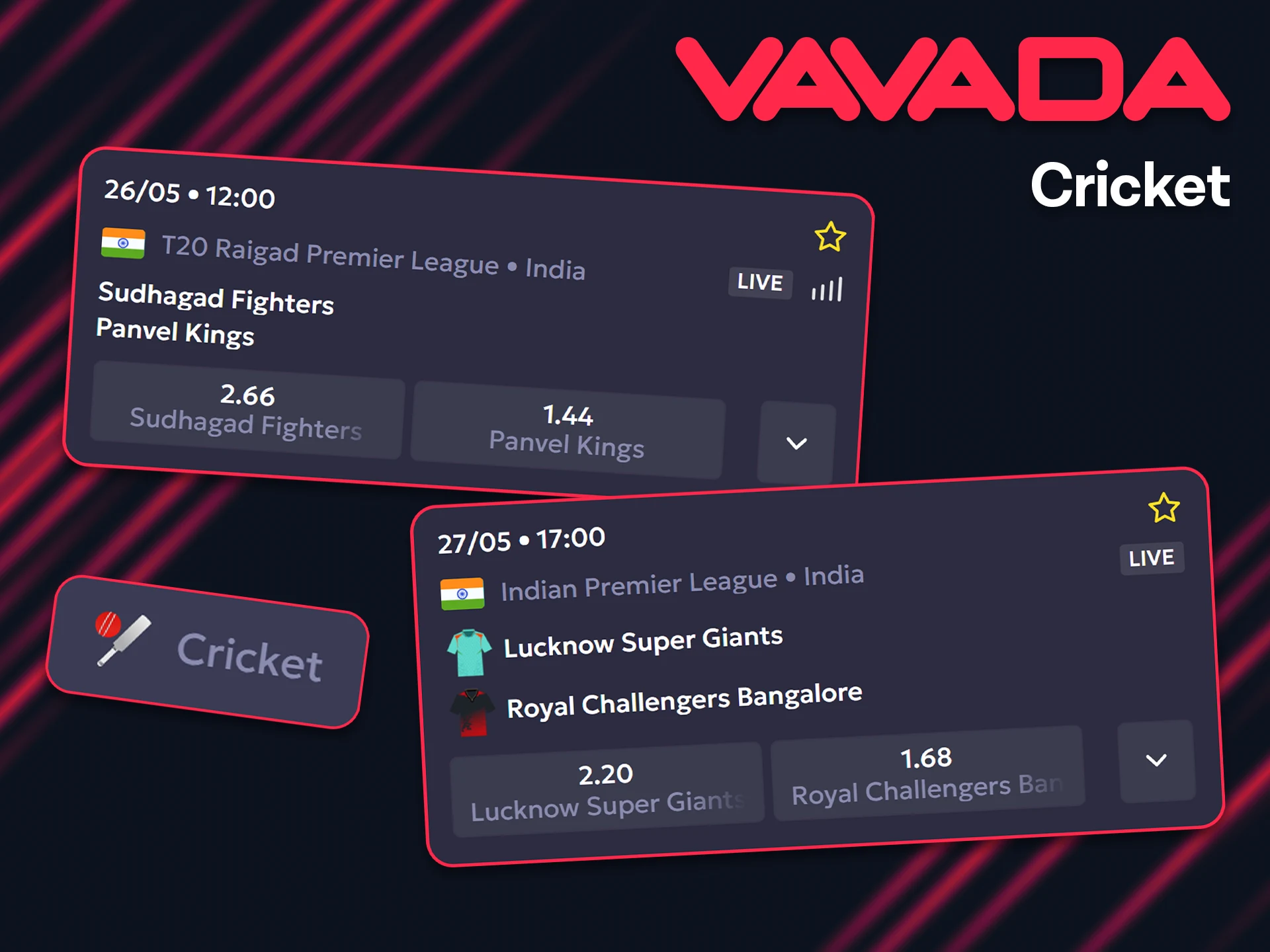 Place your cricket bets with Vavada.