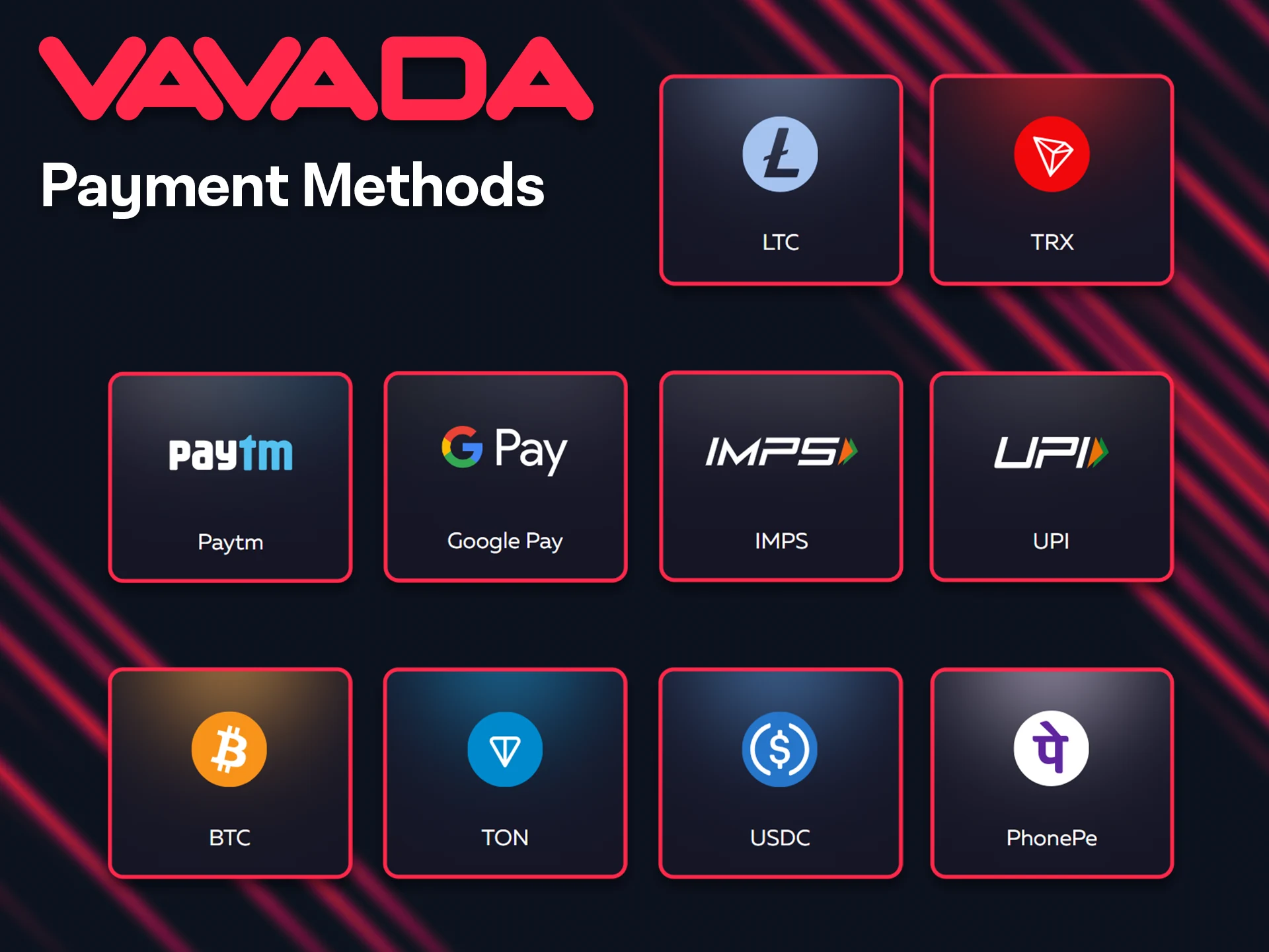 Vavada provides a large number of convenient payment systems.