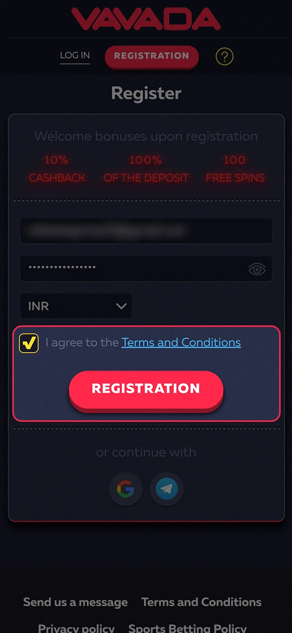 Complete the process of creating an account on Vavada.